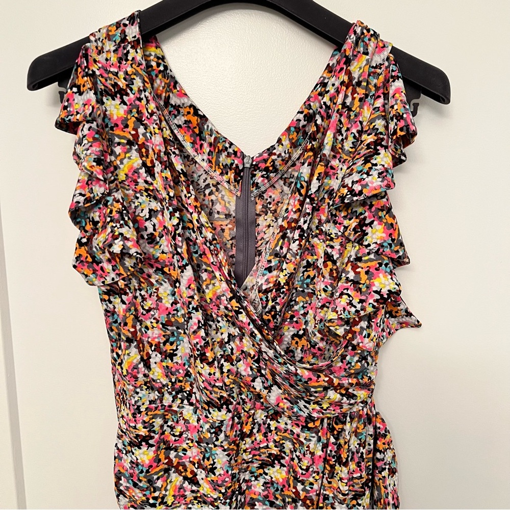 Another Edition- Bright Multi Color Ruched Ruffle Sleeveless Dress - Picture 3 of 9